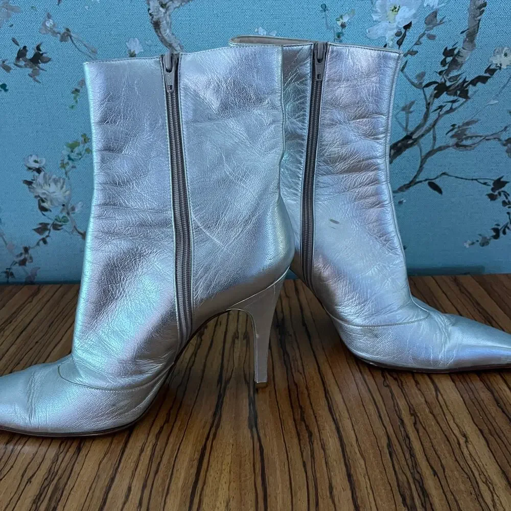 Gina London Leather Ankle Boots Silver UK 5.5 / US 7